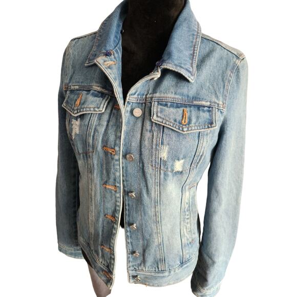 UGG SHEEPSKIN TRIM VINTAGE DENIM JACKET, WOMEN SIZE S Missing Fur Collar - Picture 2 of 8